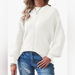 Tecrew Batwing Long Sleeve Crew Neck Sweater in White Size L NWOT